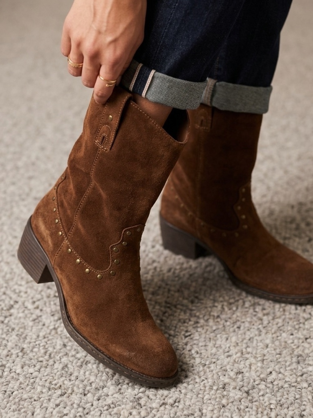 Boc By Born Concepts Rhonda Brown Suede Leather Western Cowboy Boots Women US 8
